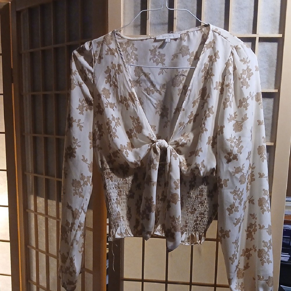 Love Tree Cream Tie-Front Crop Blouse